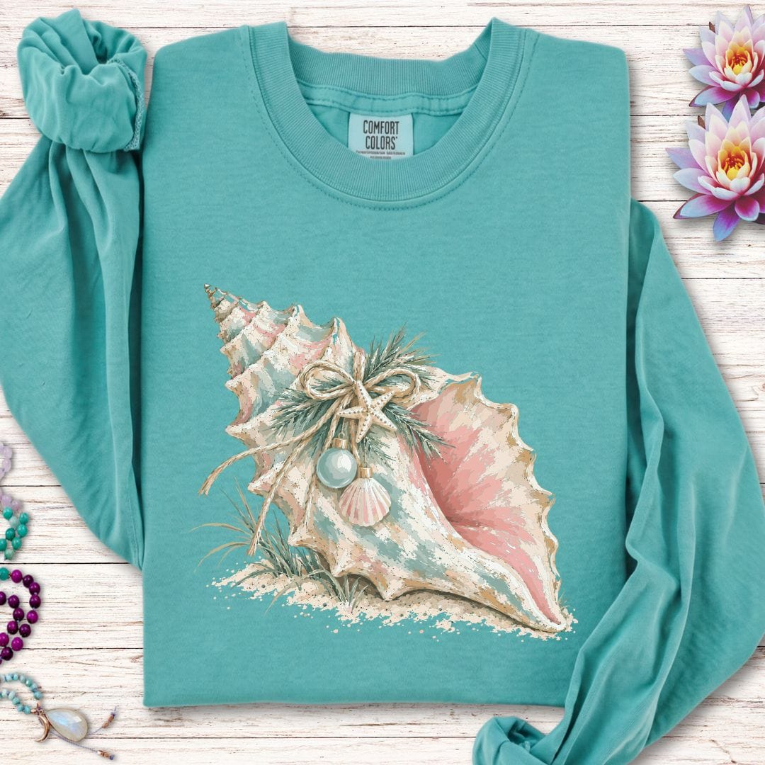 Christmas Conch Long Sleeve Tee Seafoam