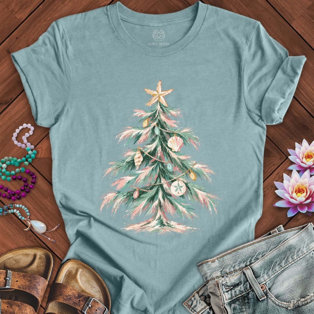 Coastal Christmas Tree Tee Heather Blue Lagoon