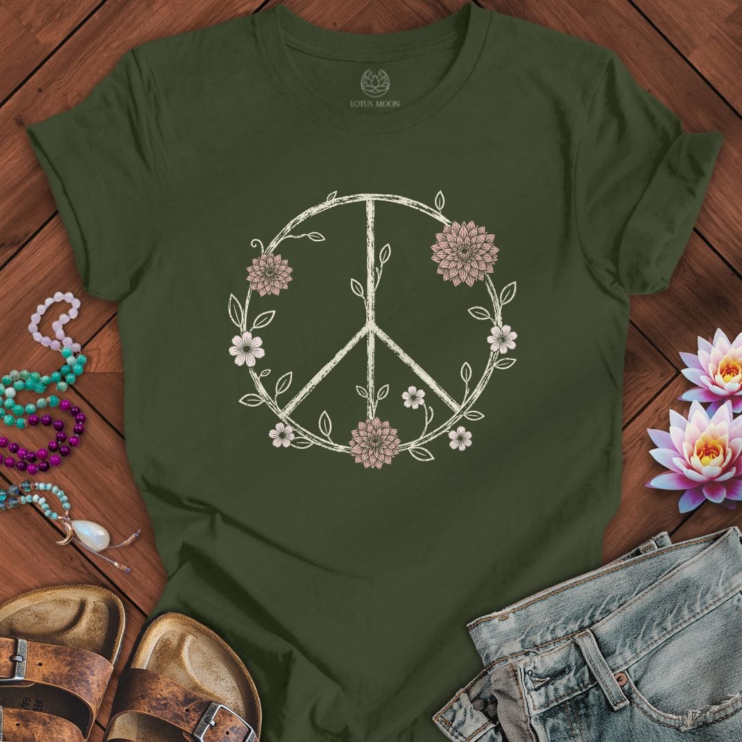 Dahlia Peace Sign Tee Military Green