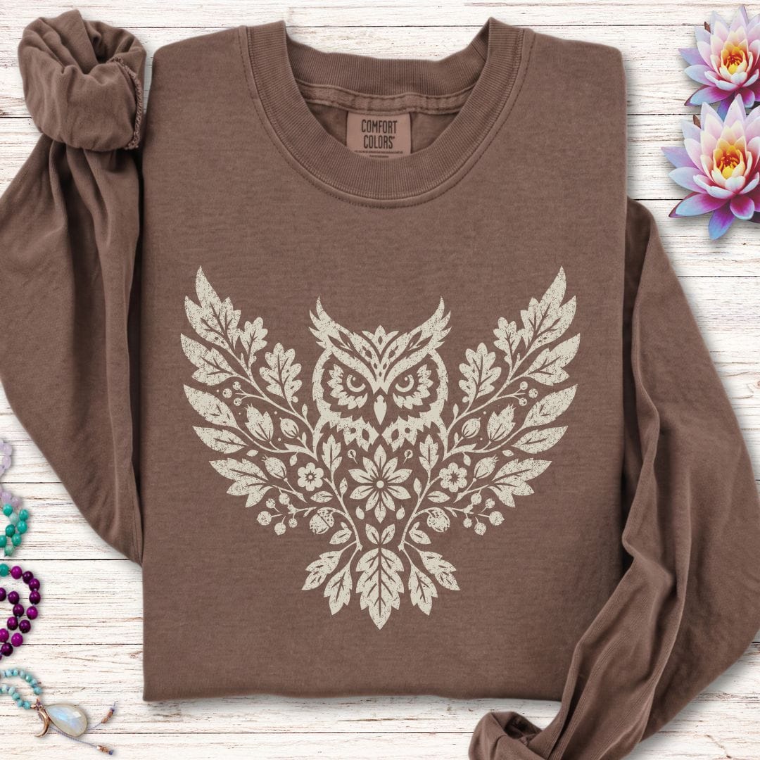 Fall Floral Owl Long Sleeve Tee Espresso