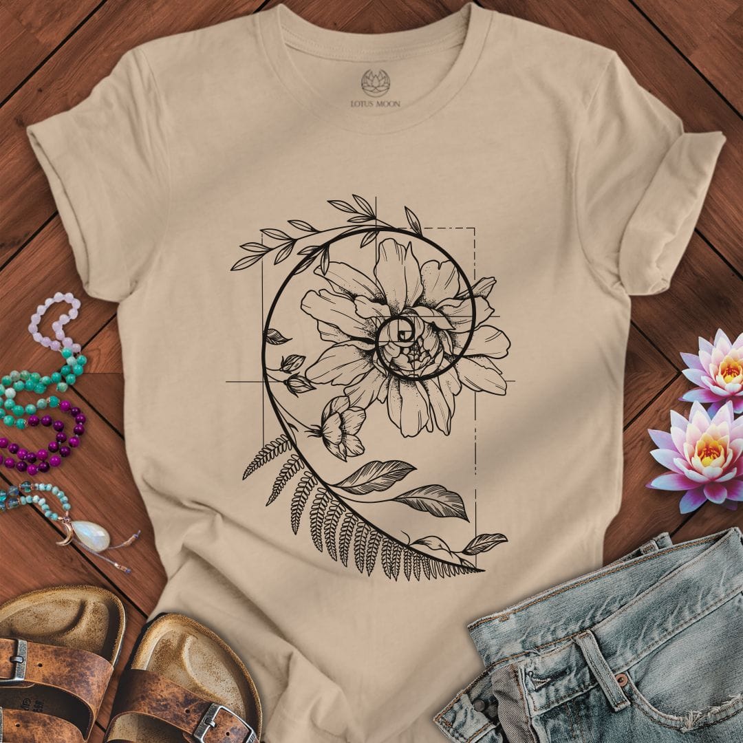Printify T-Shirt Floral Fibonacci Tee Tan / S