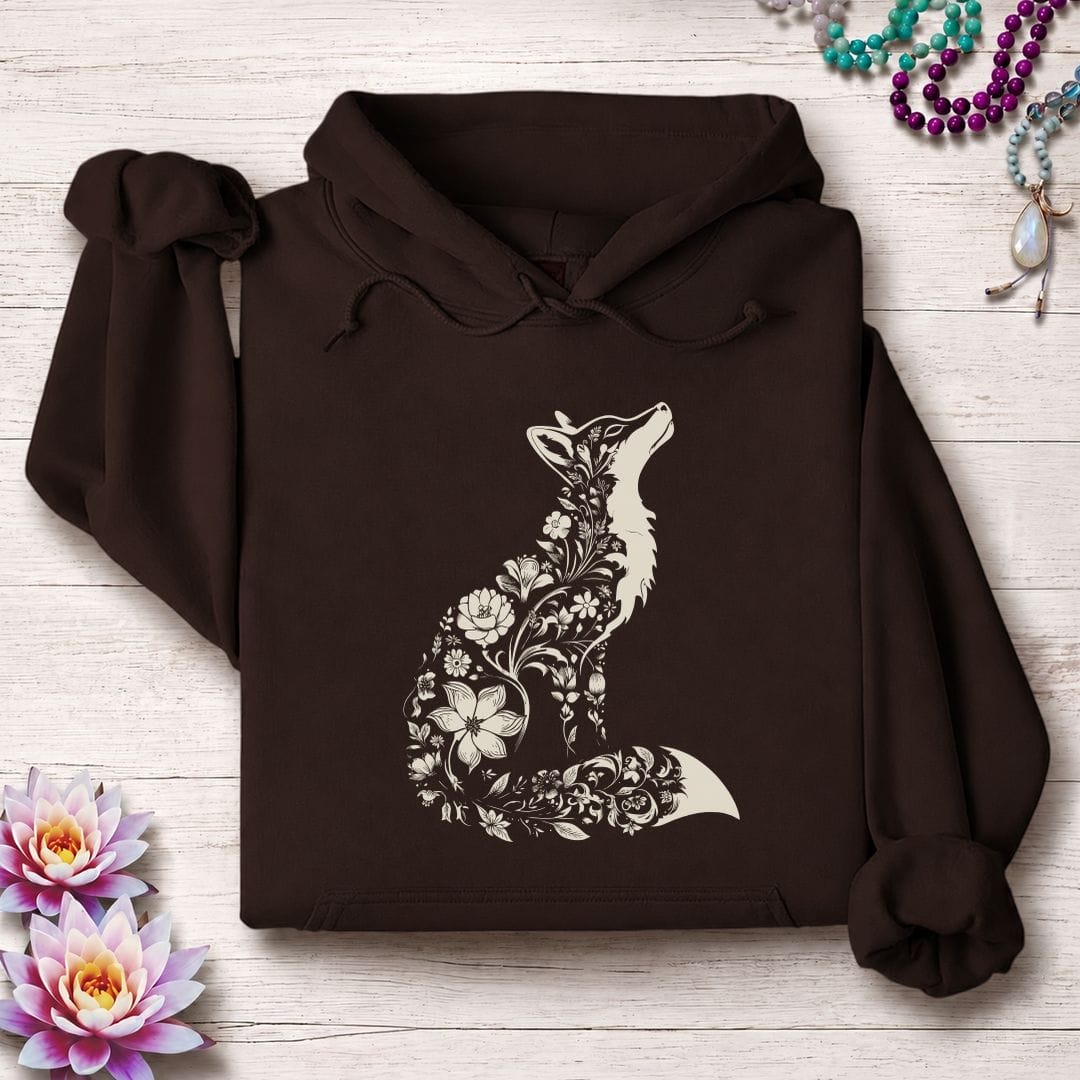 Printify Hoodie Floral Fox Hoodie Dark Chocolate / S