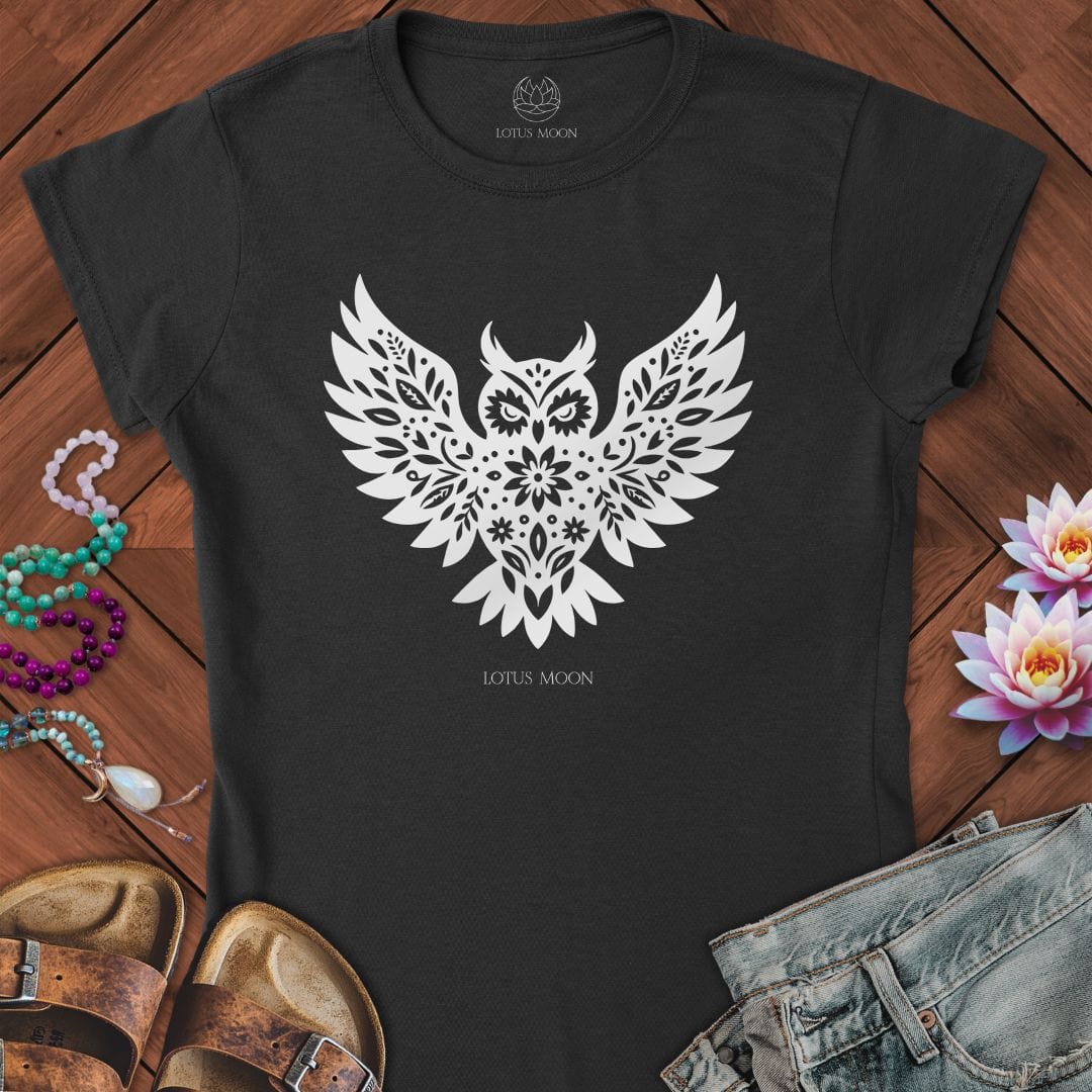 Floral Owl Fitted Tee Black