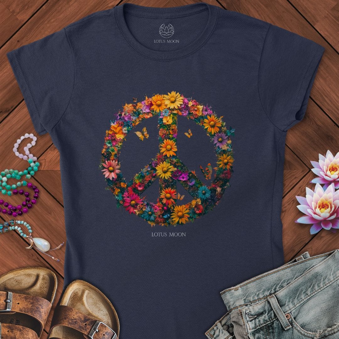 Floral Peace Fitted Tee Navy