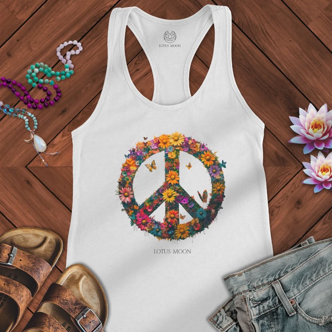 Floral Peace Tank Solid White