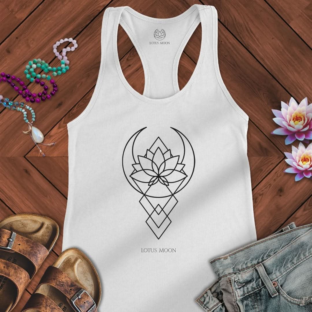 Geometric Lotus Moon Tank Solid White