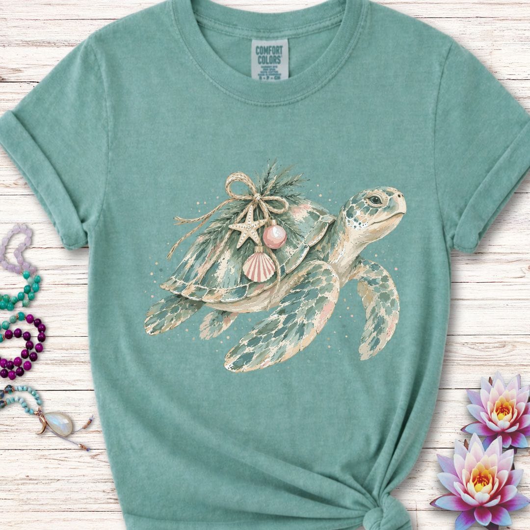 Printify T-Shirt Holiday Sea Turtle Premium Tee Light Green / S
