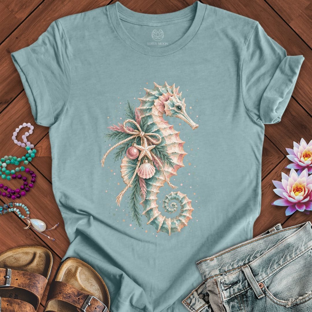 Holiday Seahorse Tee Heather Blue Lagoon