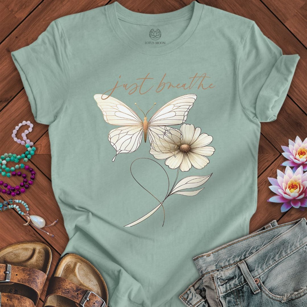 Just Breathe Butterfly Tee Dusty Blue