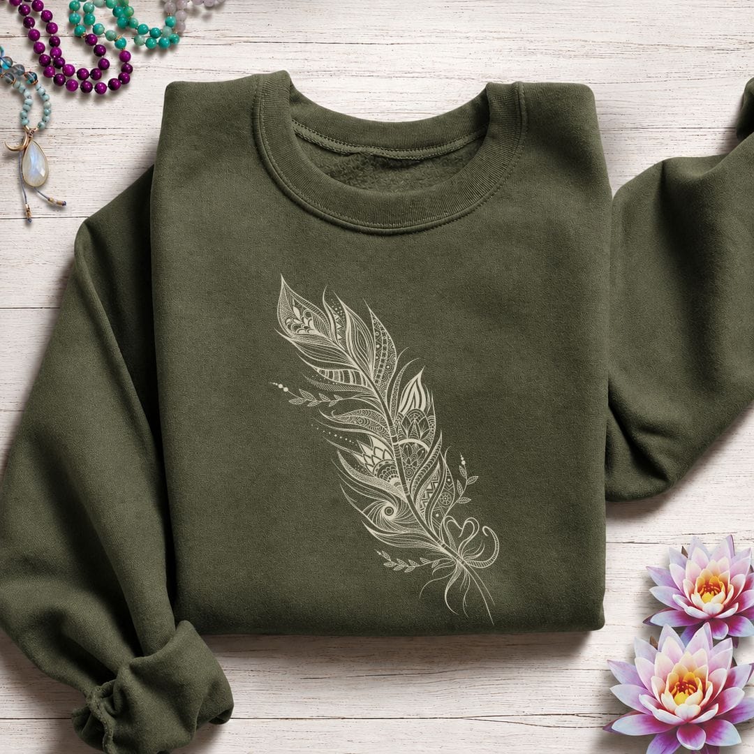 Printify Sweatshirt Mandala Feather Sweatshirt Military Green / S
