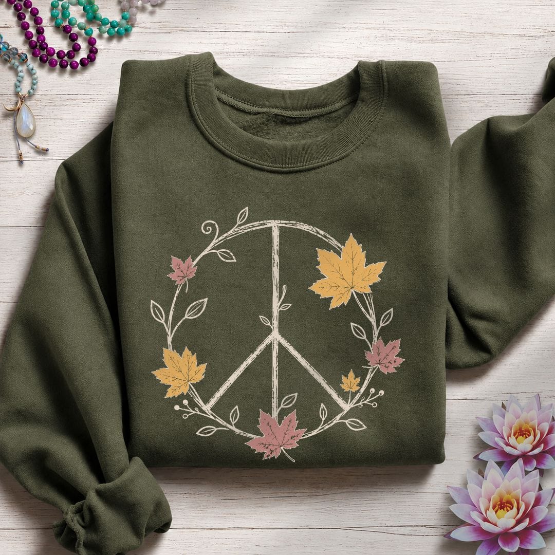 Maple Peace Sign Sweatshirt Military Green