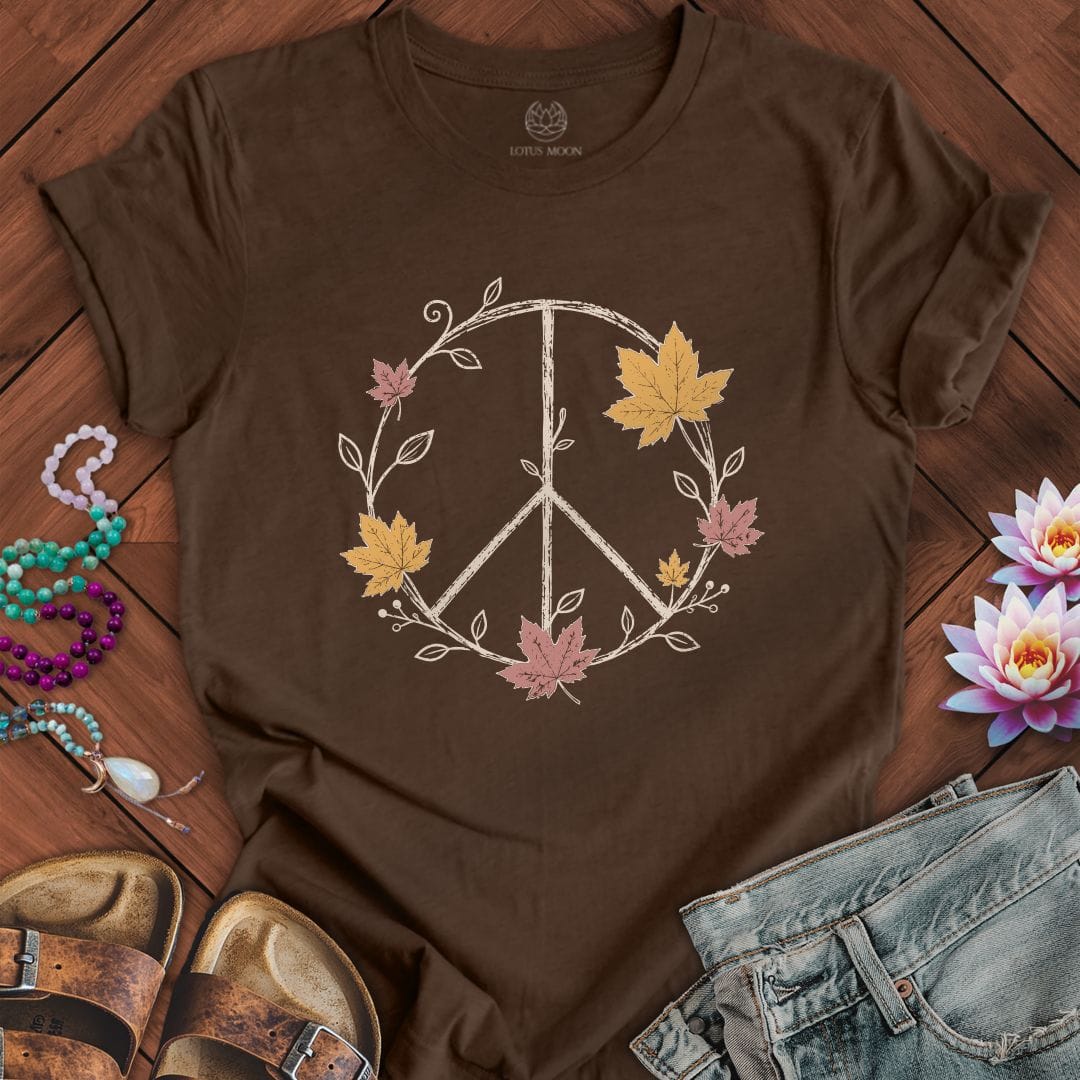 Printify T-Shirt Maple Peace Sign Tee Heather Brown / S