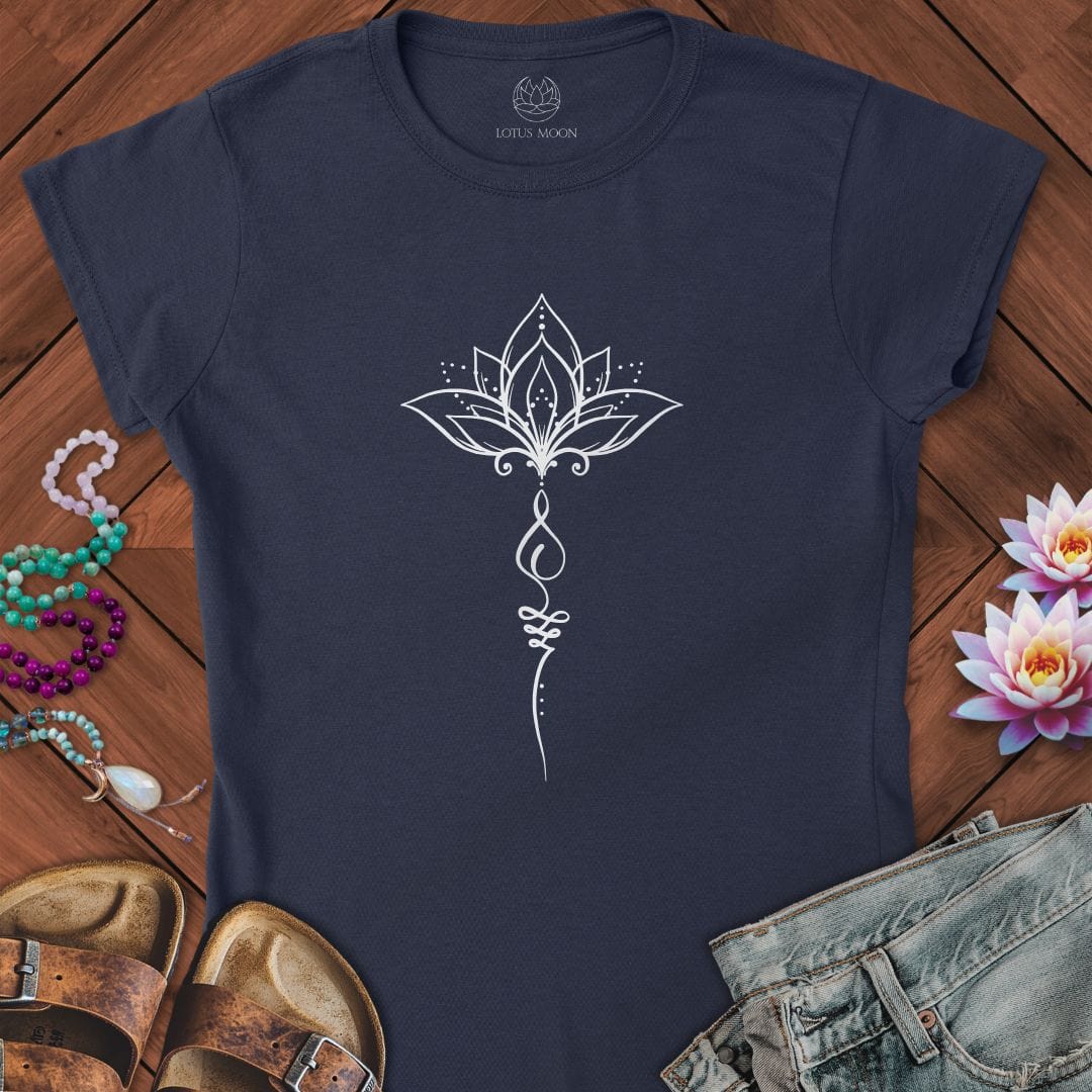 Minimalist Unalome Lotus Fitted Tee Navy