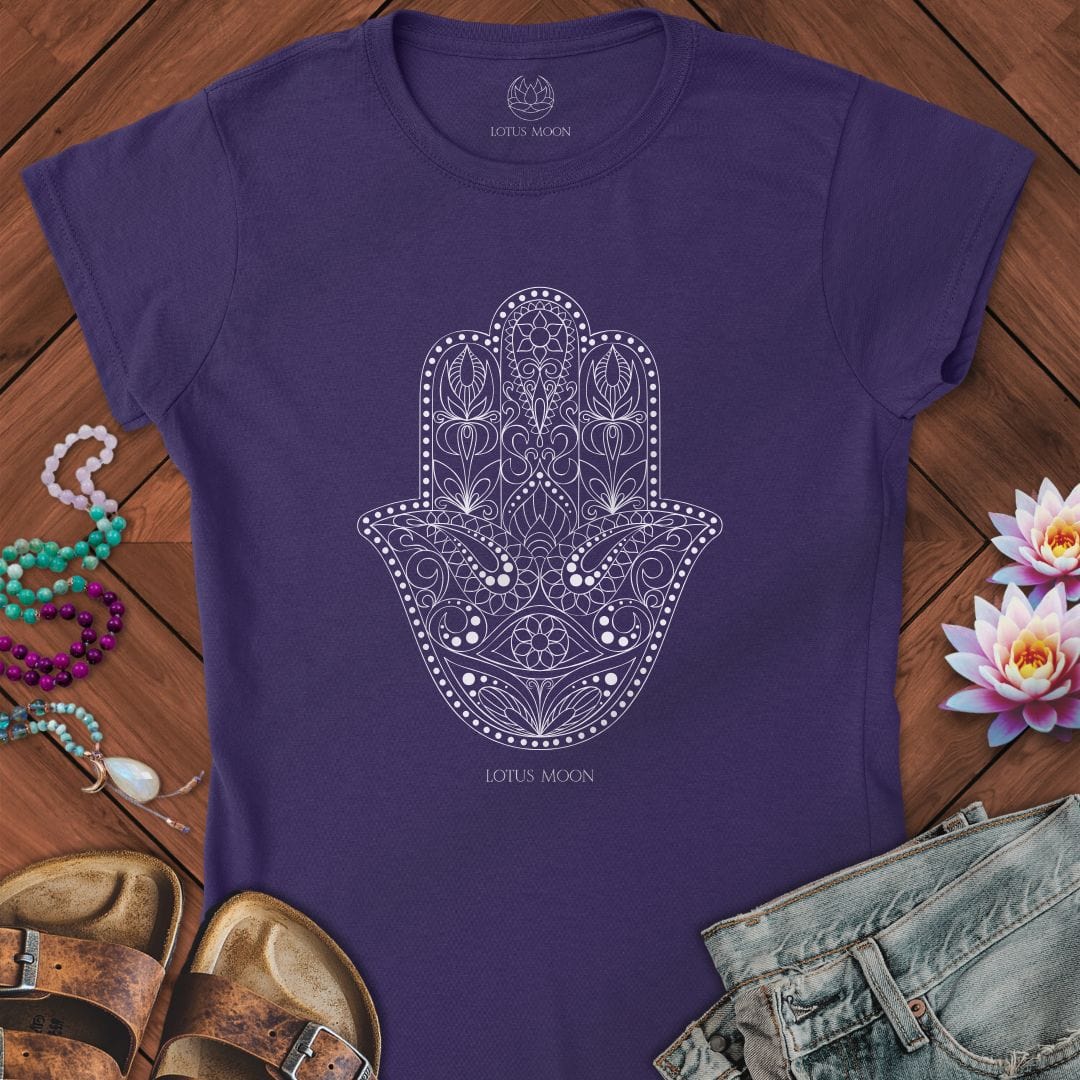 Ornate Hamsa Fitted Tee Purple
