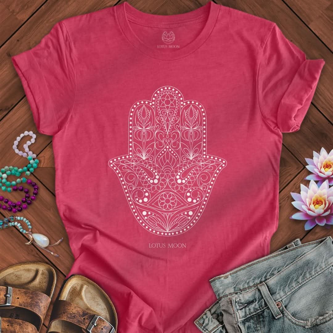 Ornate Hamsa Tee Heather Raspberry