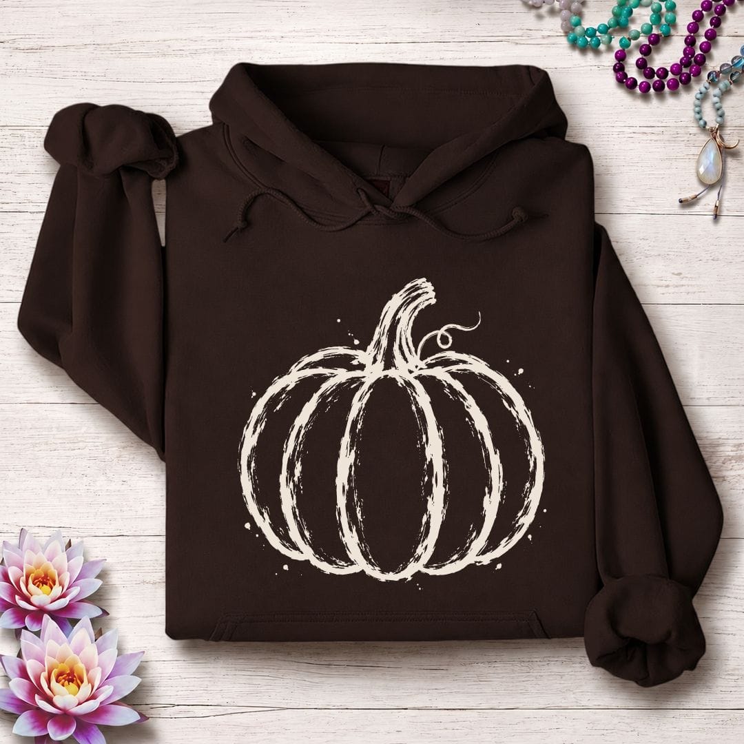 Printify Hoodie Painted Pumpkin Hoodie Dark Chocolate / S