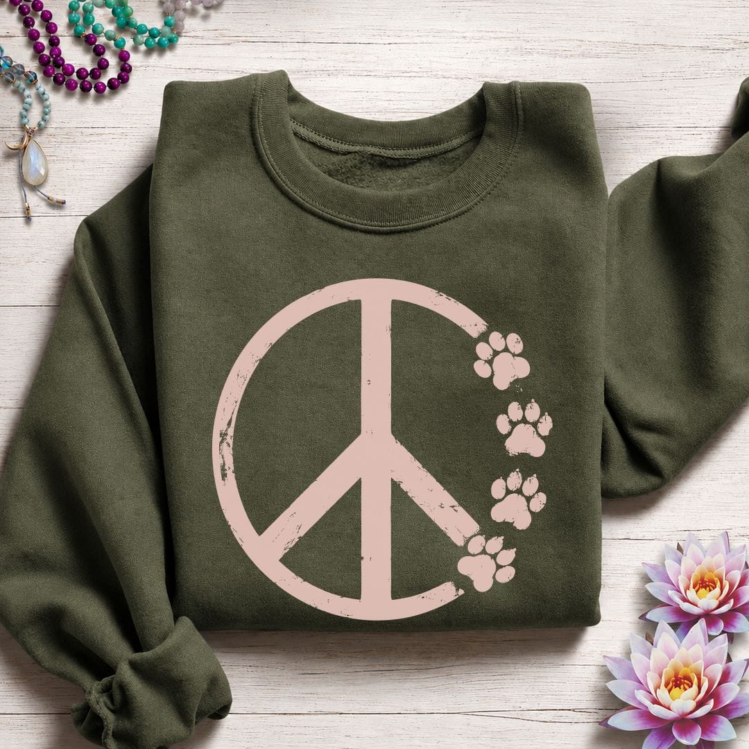 Paw Print Peace Sweatshirt Military Green