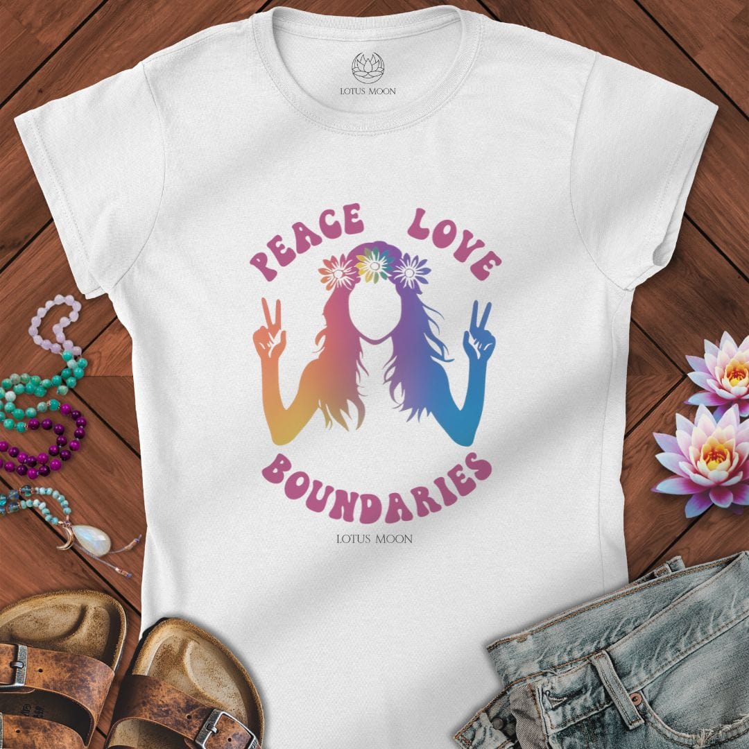Peace Love Boundaries Fitted Tee White