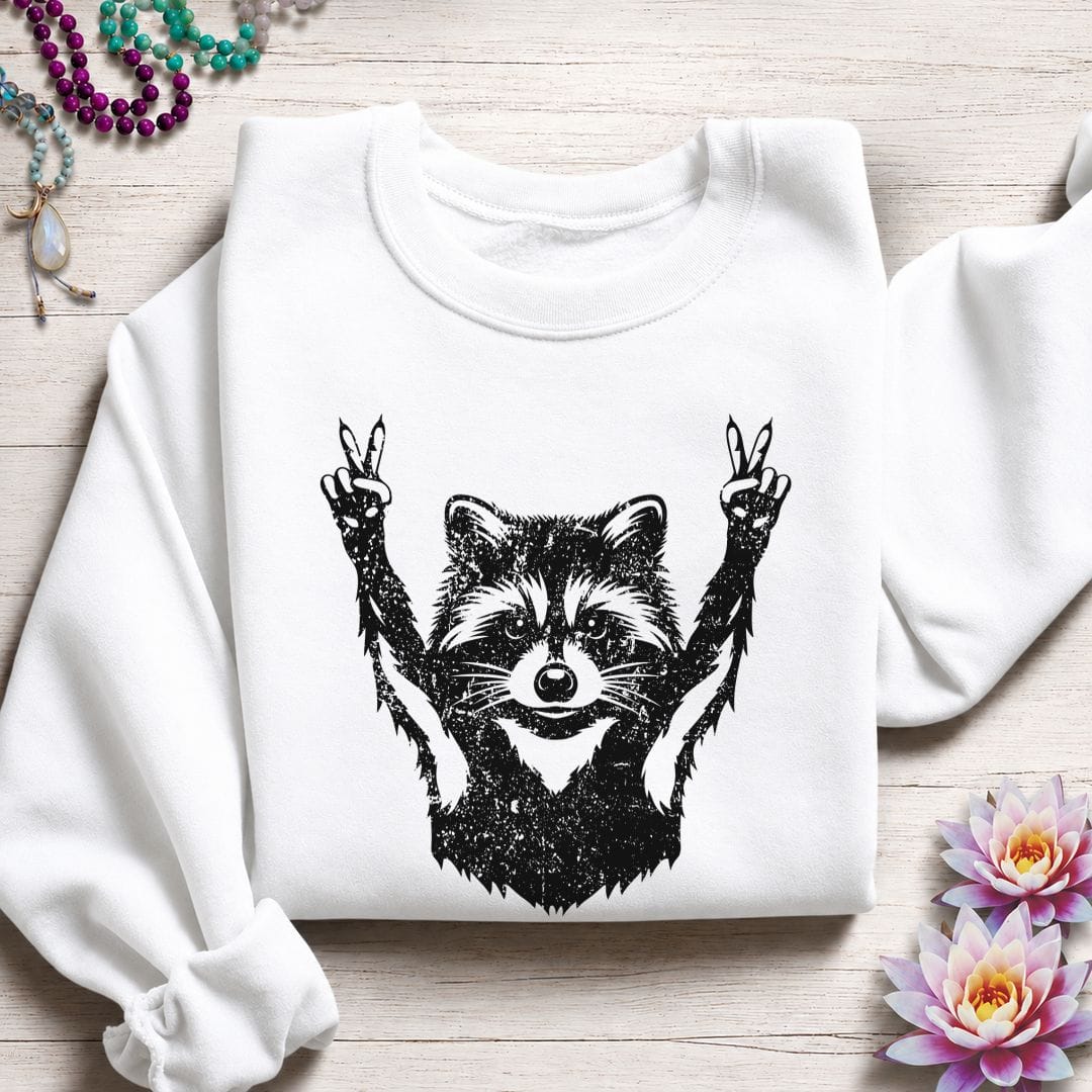Peace Raccoon Sweatshirt White