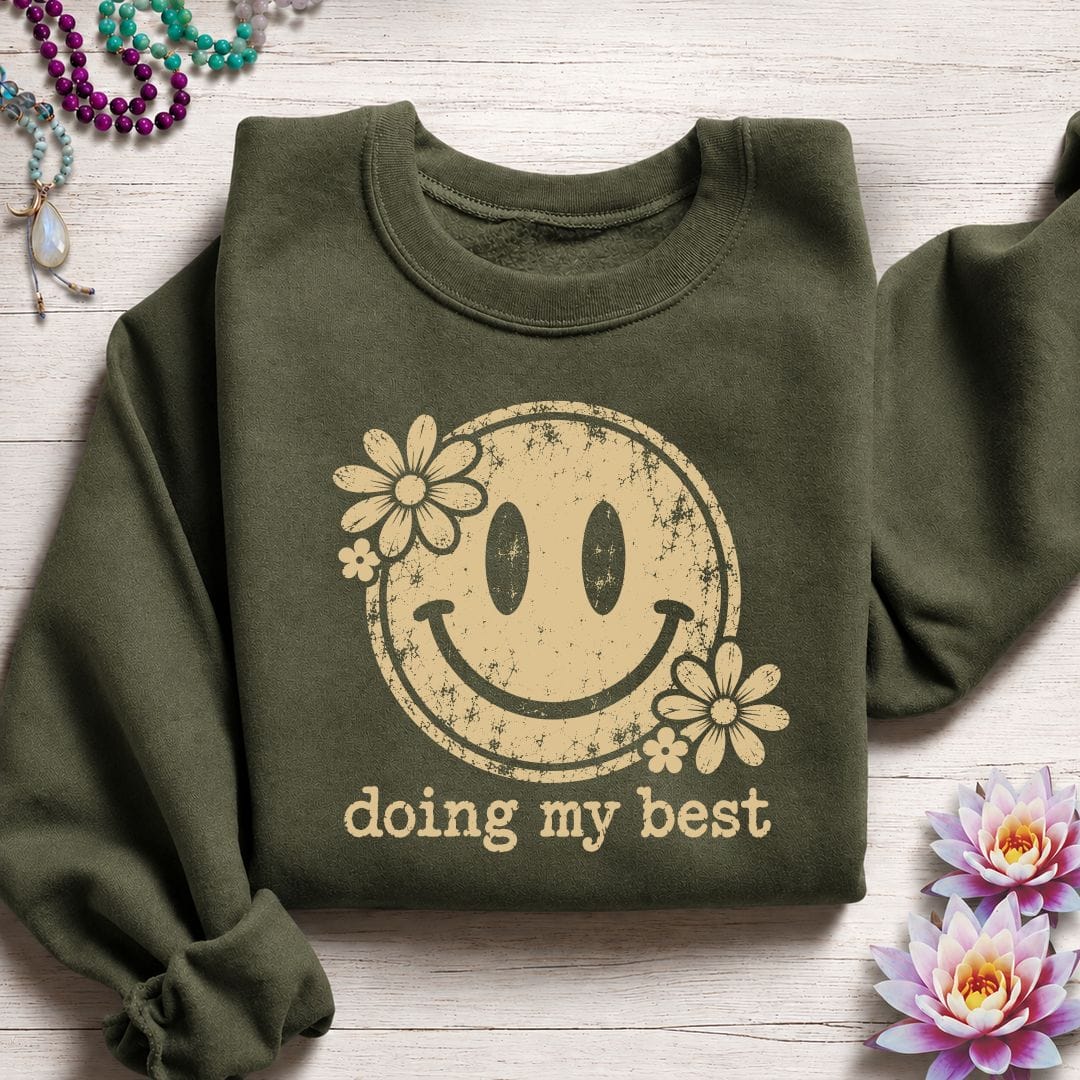 Retro Smiley Sweatshirt Military Green