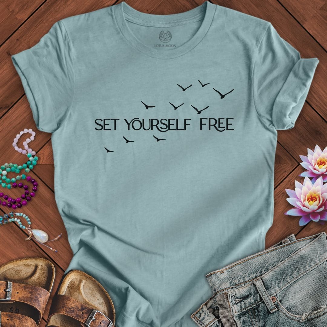 Set Yourself Free Tee Heather Blue Lagoon