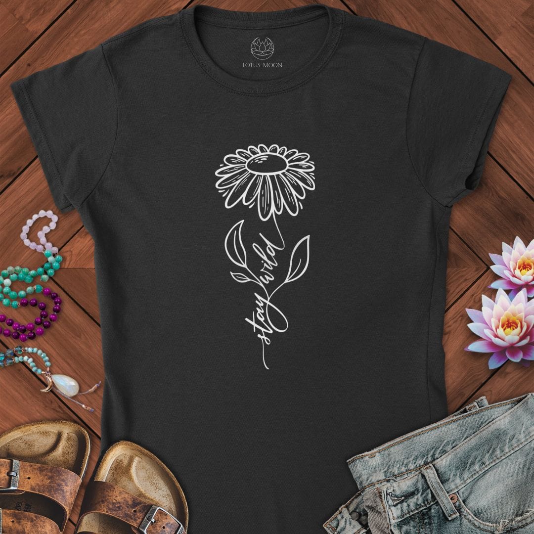 Stay Wild Flower Fitted Tee Black
