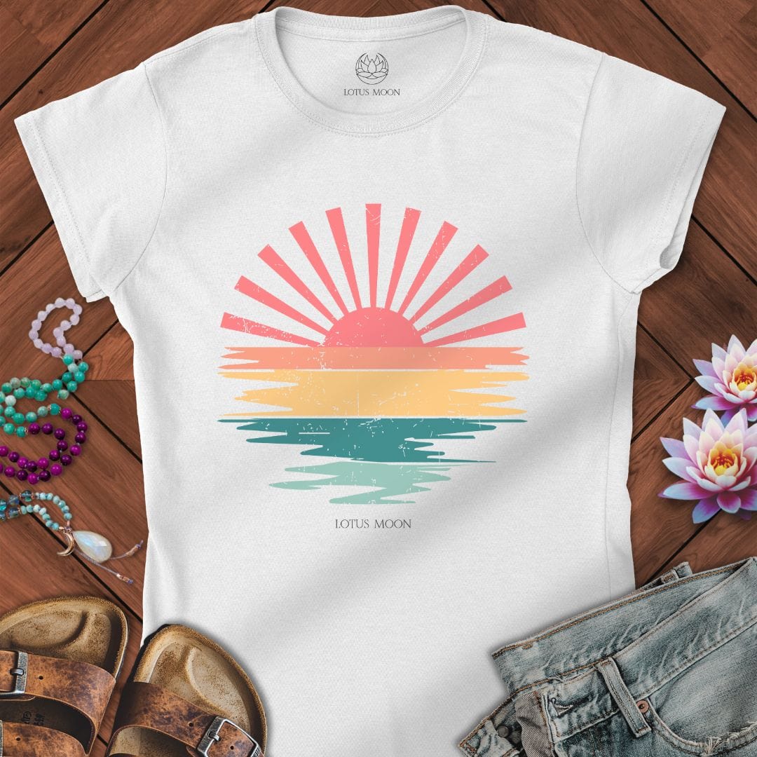 Summer Sunset Fitted Tee White