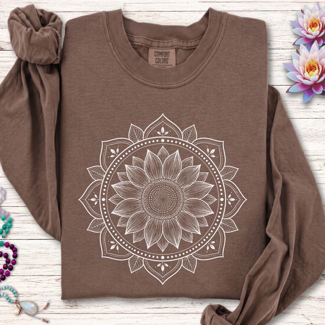 Sunflower Mandala Long Sleeve Tee Espresso