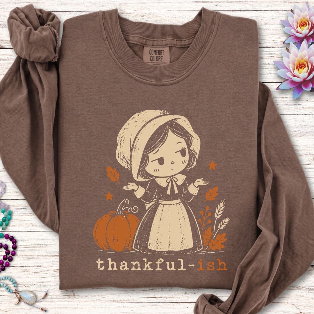 Printify Long-sleeve Thankful-ish Long Sleeve Tee Espresso / S