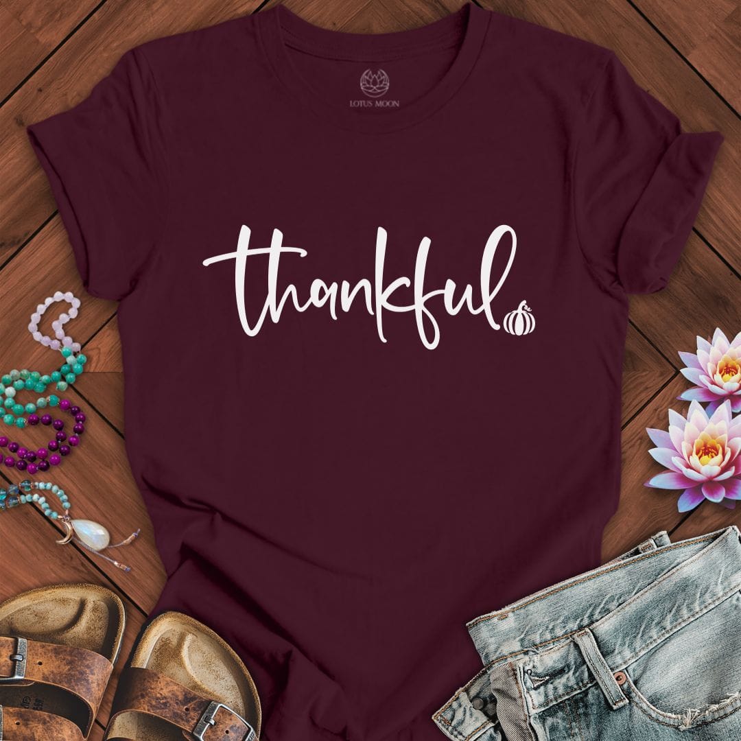Thankful Script Tee Maroon