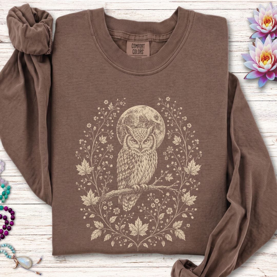 Printify Long-sleeve Victorian Owl Long Sleeve Tee Espresso / S
