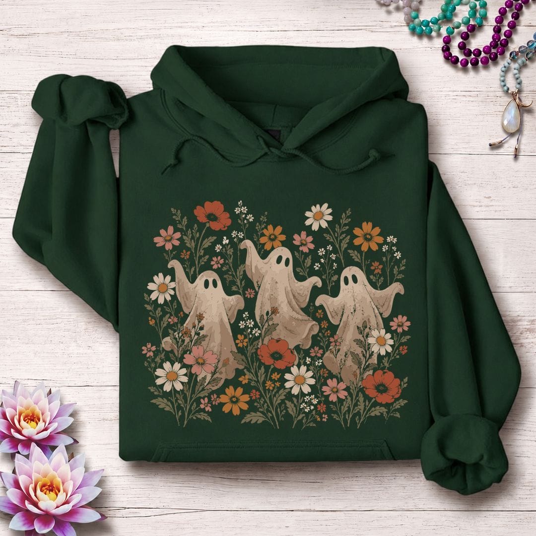 Vintage Dancing Ghosts Hoodie Forest Green