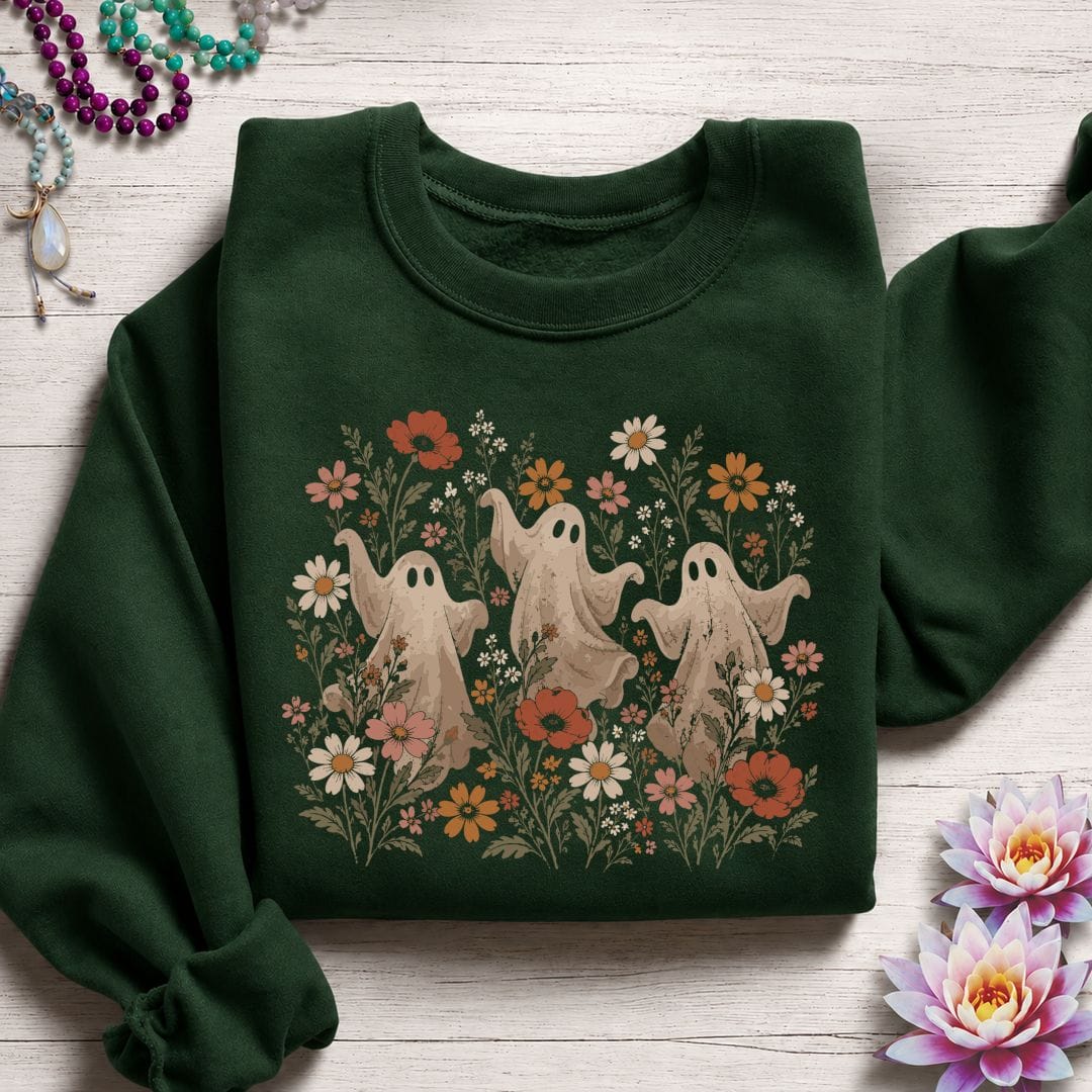 Vintage Dancing Ghosts Sweatshirt Forest Green