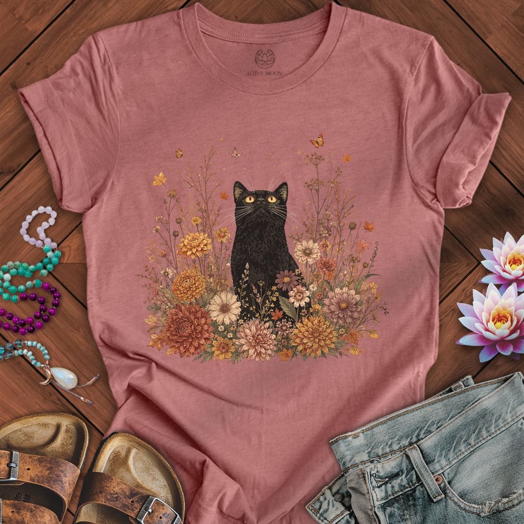 Vintage Floral Cat Tee Heather Mauve