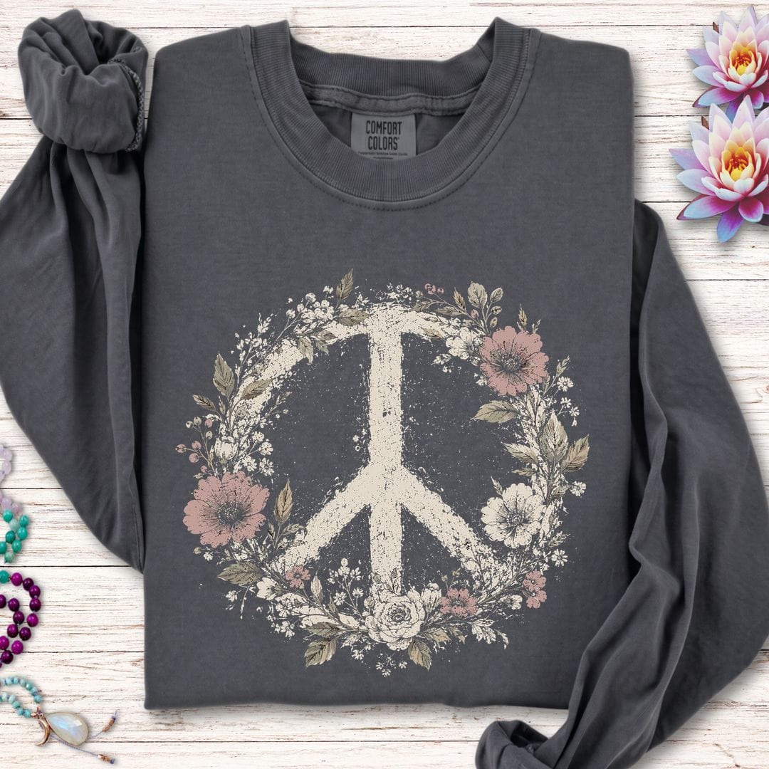 Printify Long-sleeve Vintage Peace Sign Long Sleeve Tee Pepper / S