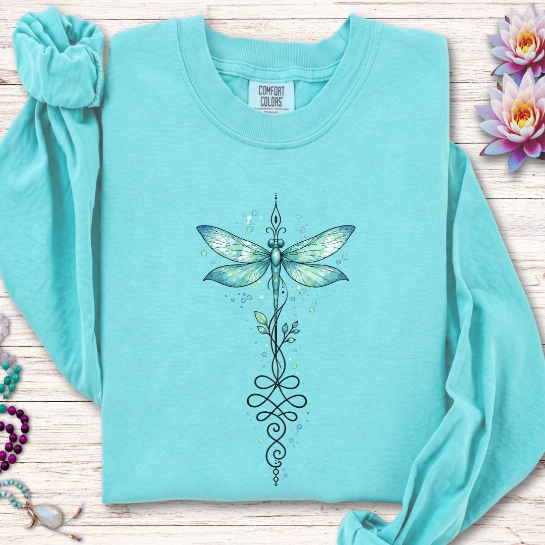 Watercolor Unalome Dragonfly Long Sleeve Tee Chalky Mint