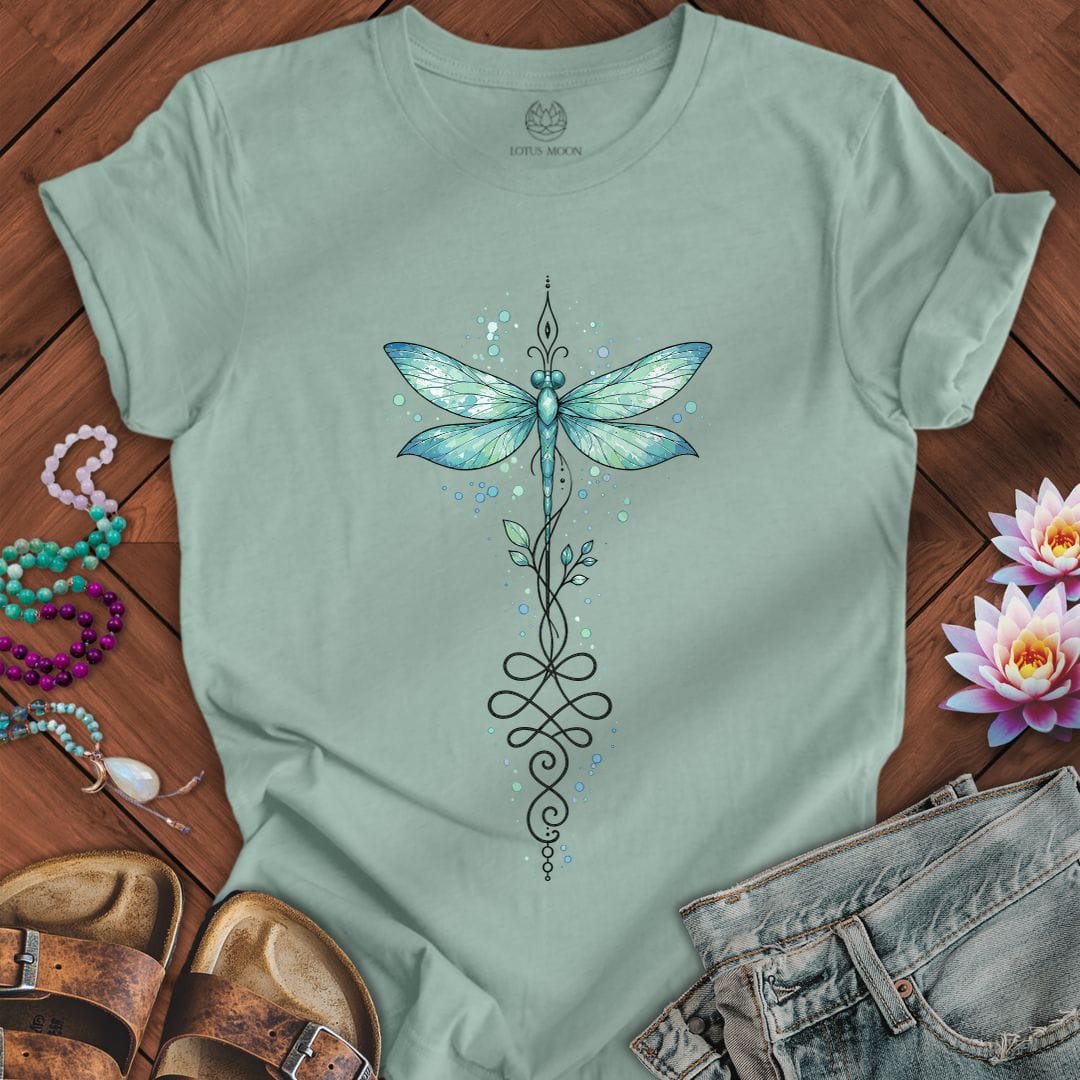Printify T-Shirt Watercolor Unalome Dragonfly Tee Dusty Blue / S