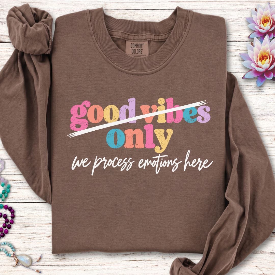 Printify Long-sleeve We Process Emotions Long Sleeve Tee Espresso / S