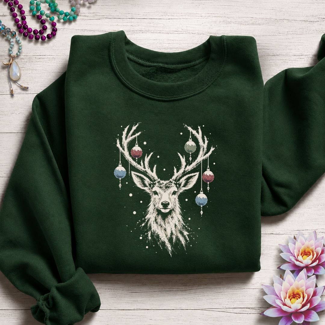 Whimsical Deer Sweatshirt Forest Green
