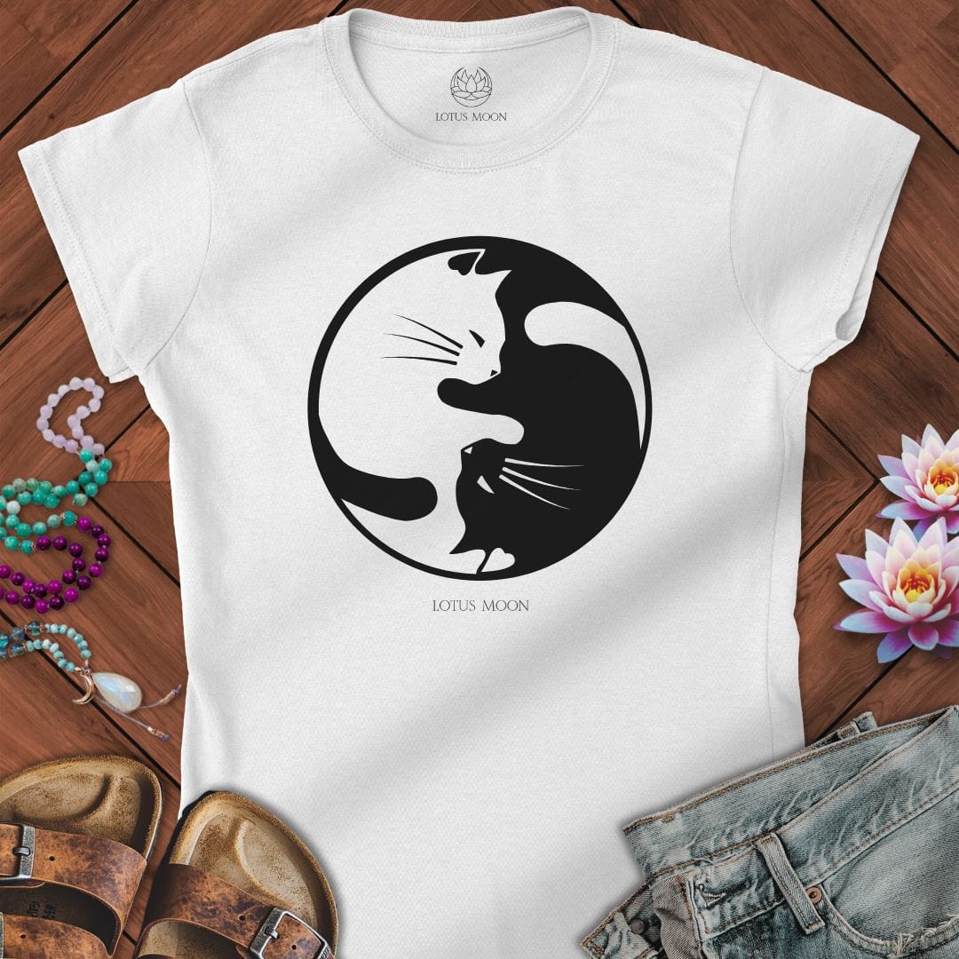 Yin Yang Cats Fitted Tee White