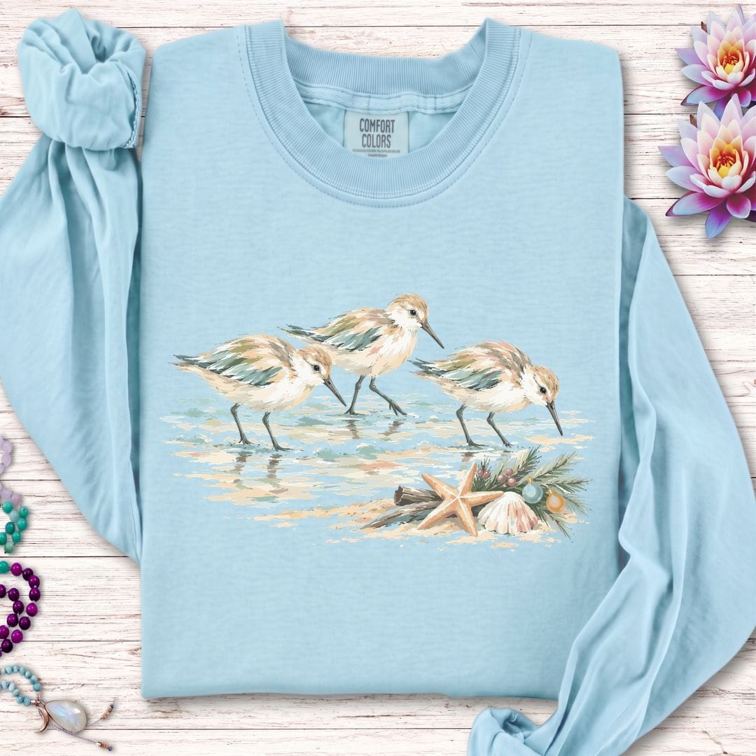 Christmas Sandpipers Long Sleeve Tee Chambray