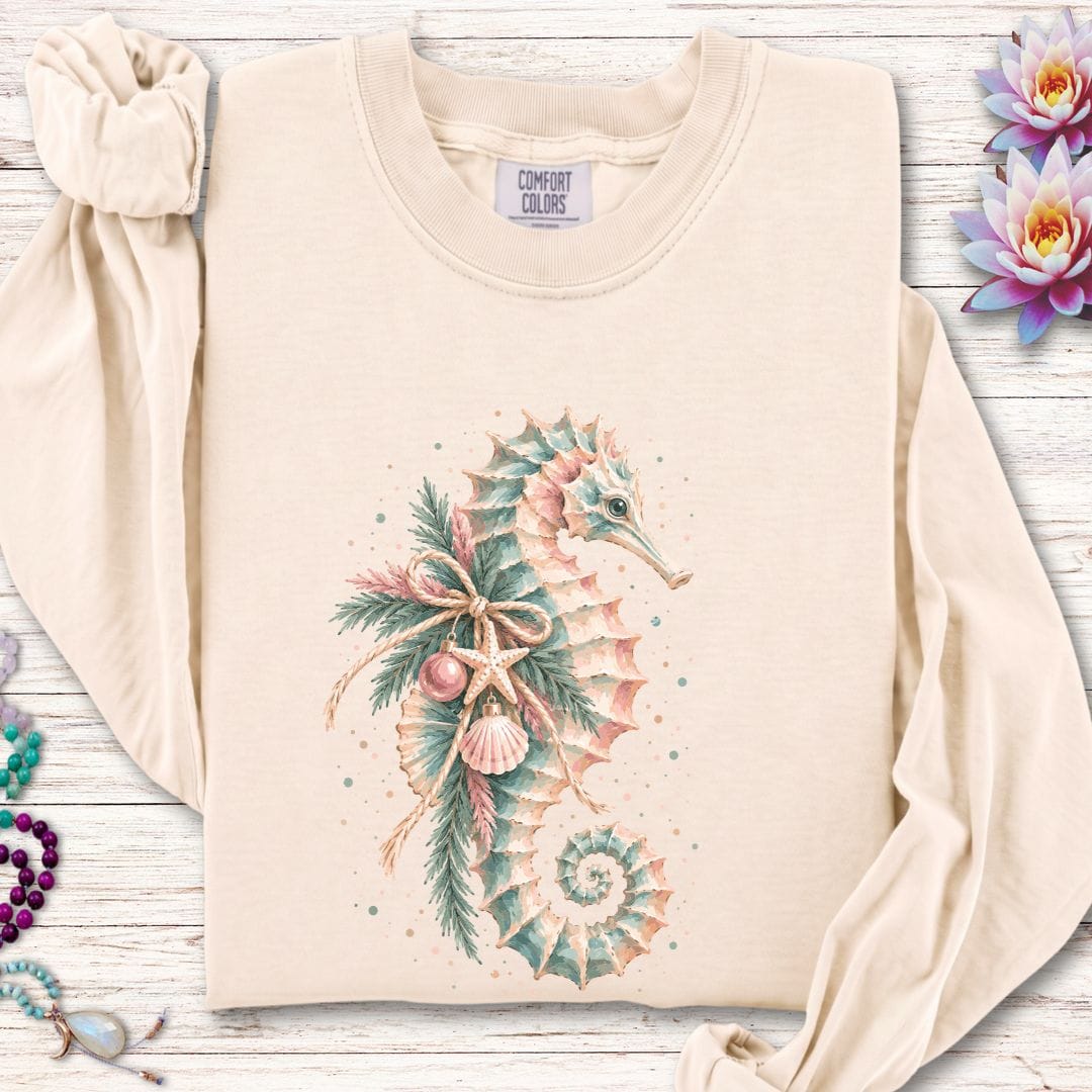 Holiday Seahorse Long Sleeve Tee Ivory