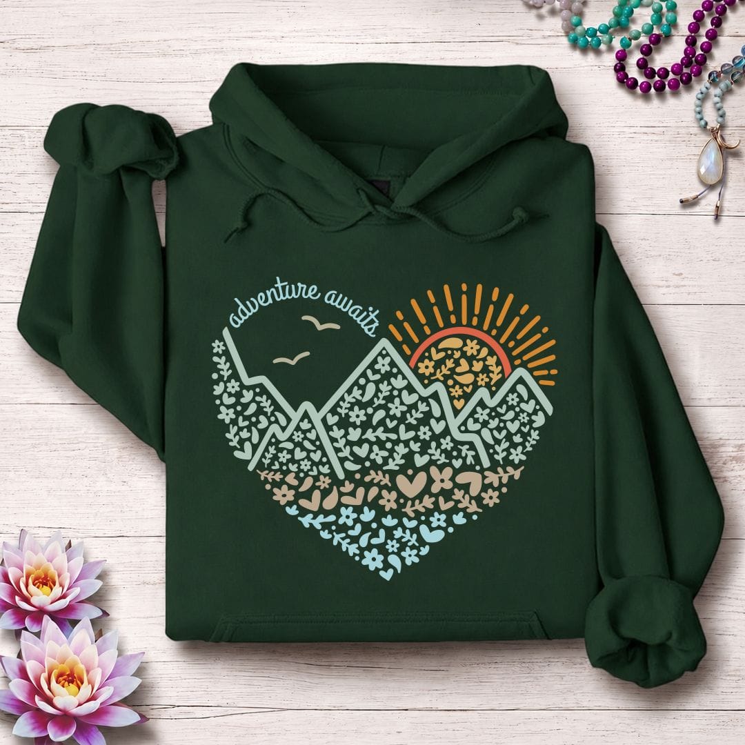 Printify Hoodie Adventure Awaits Hoodie Forest Green / S