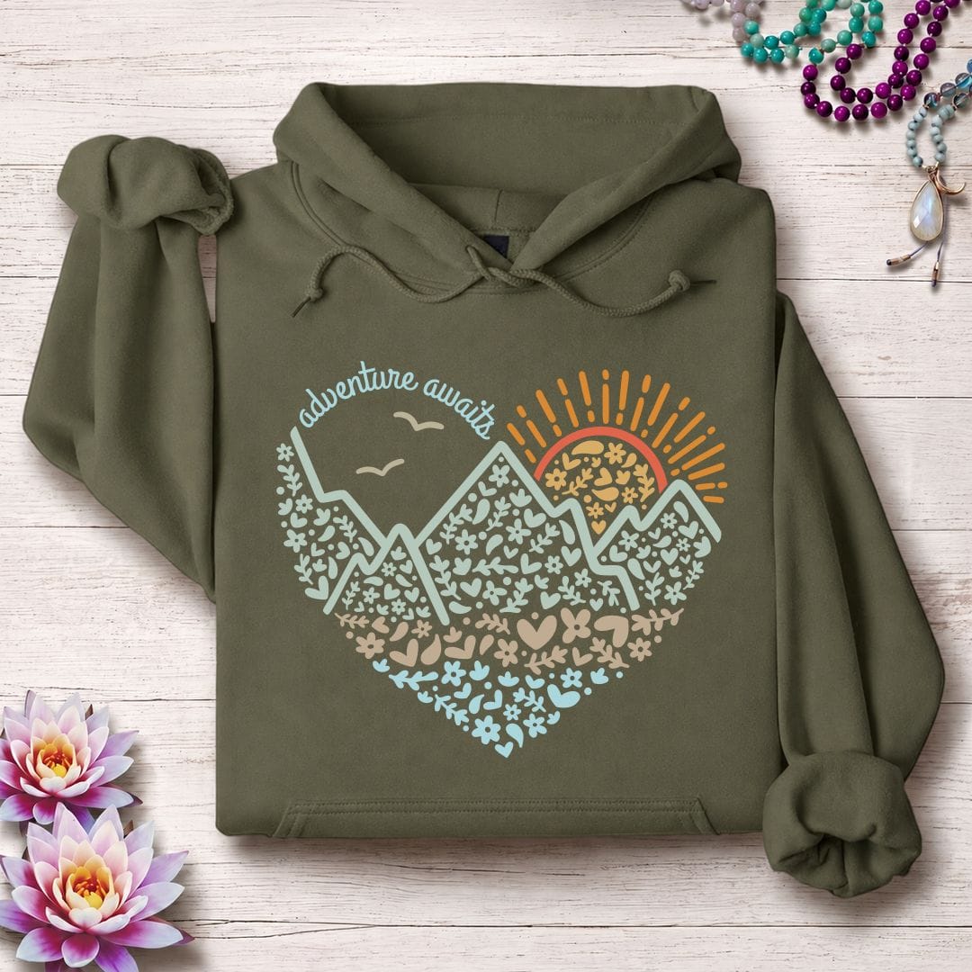 Printify Hoodie Adventure Awaits Hoodie Military Green / S
