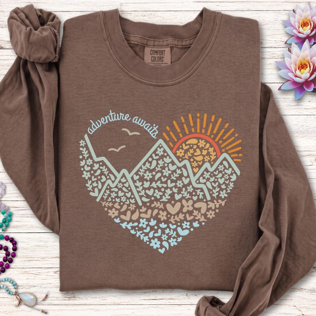 Printify Long-sleeve Adventure Awaits Long Sleeve Tee Espresso / S