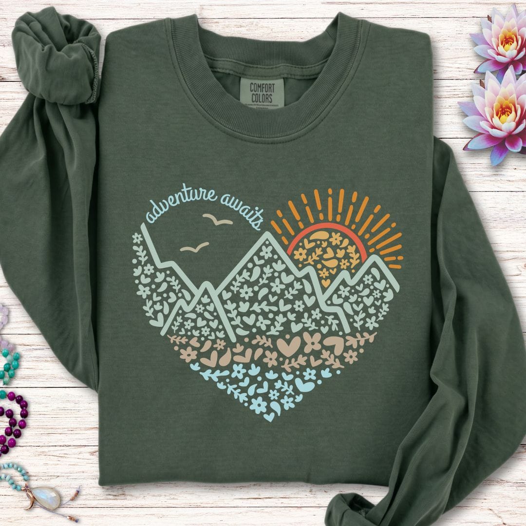Printify Long-sleeve Adventure Awaits Long Sleeve Tee Hemp / S