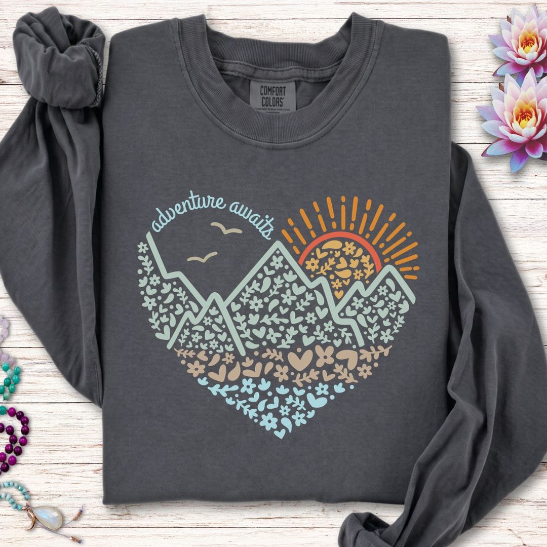 Printify Long-sleeve Adventure Awaits Long Sleeve Tee Pepper / S