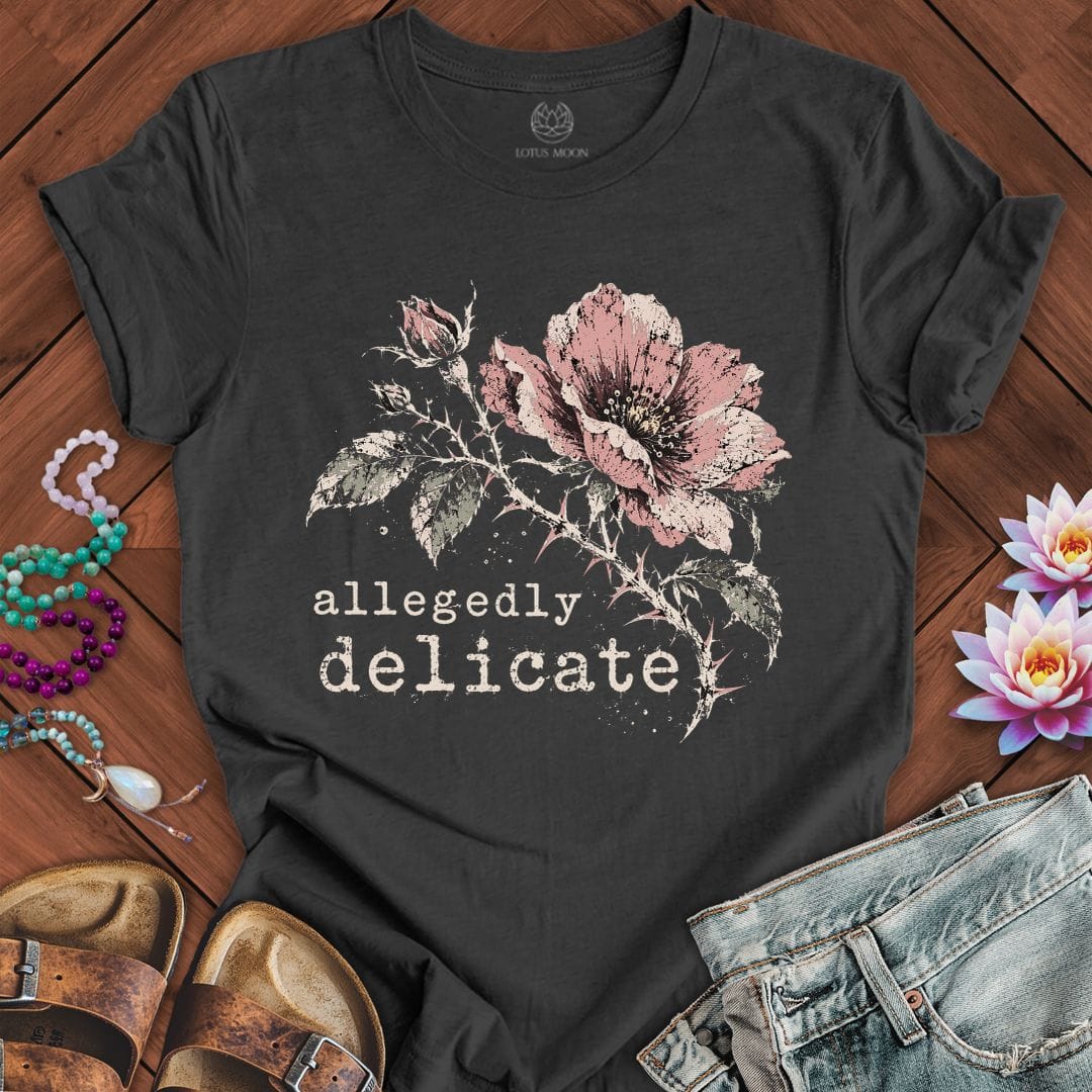 Printify T-Shirt Allegedly Delicate Tee Dark Grey Heather / S