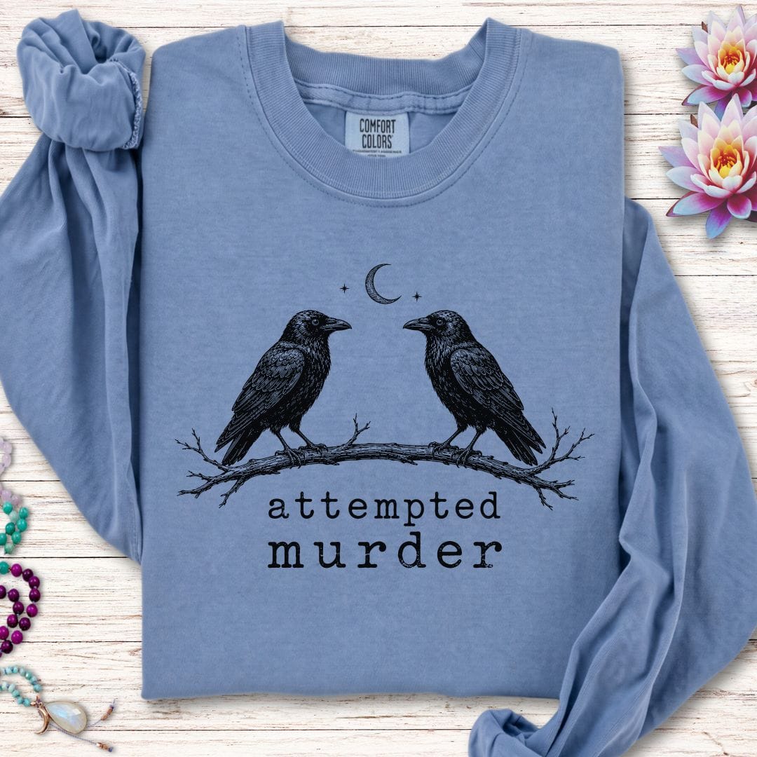 Printify Long-sleeve Attempted Murder Long Sleeve Tee Blue Jean / S