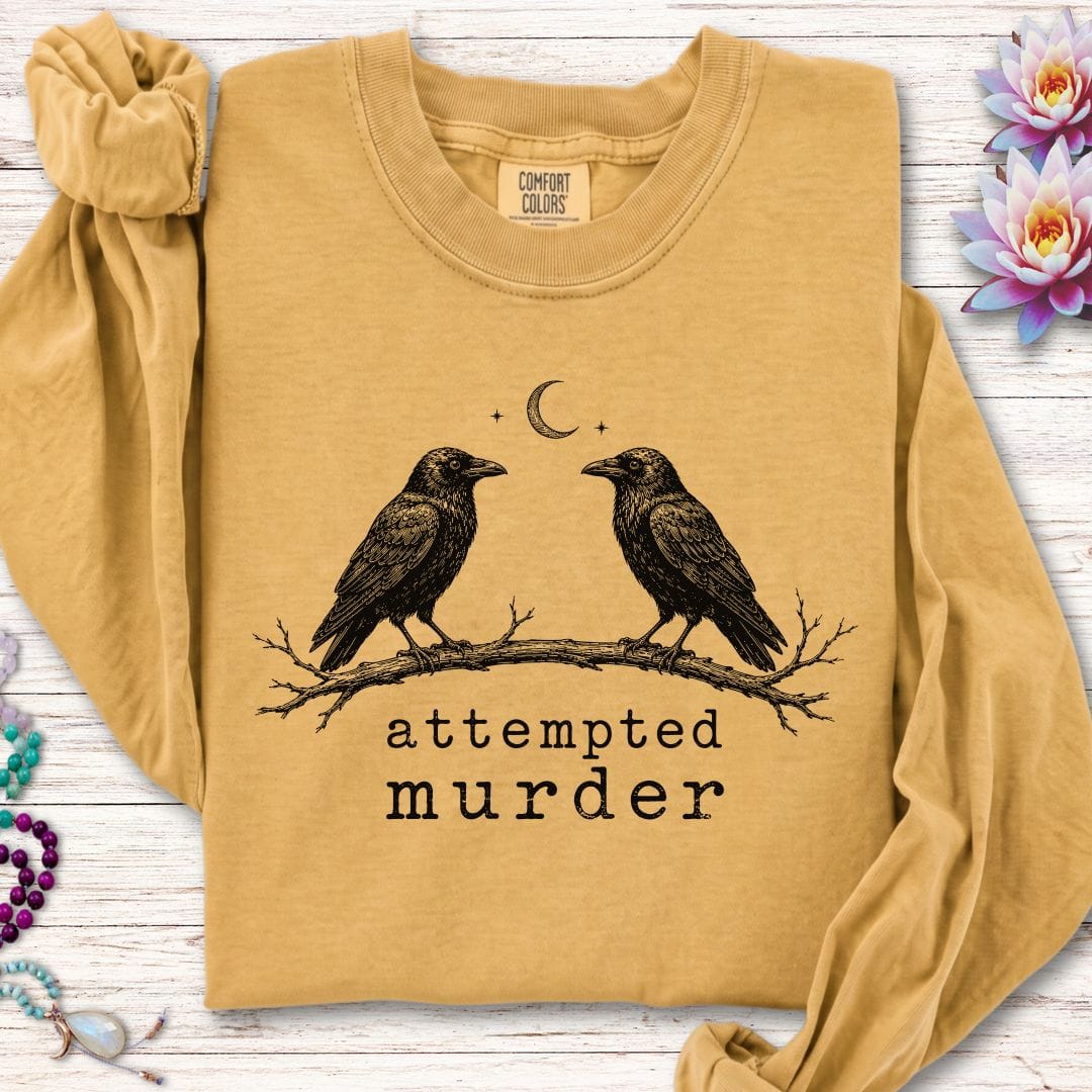 Printify Long-sleeve Attempted Murder Long Sleeve Tee Mustard / S